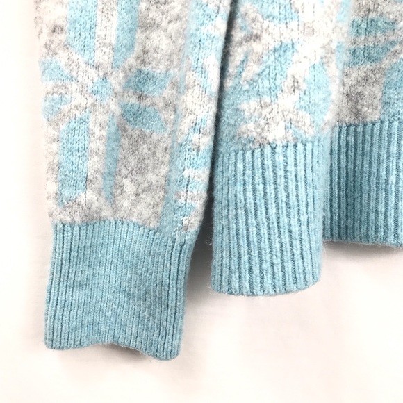LOFT Wool Blend Zip Collar Sweater Blue and Gray with Snowflakes Womens XL - Picture 5 of 6